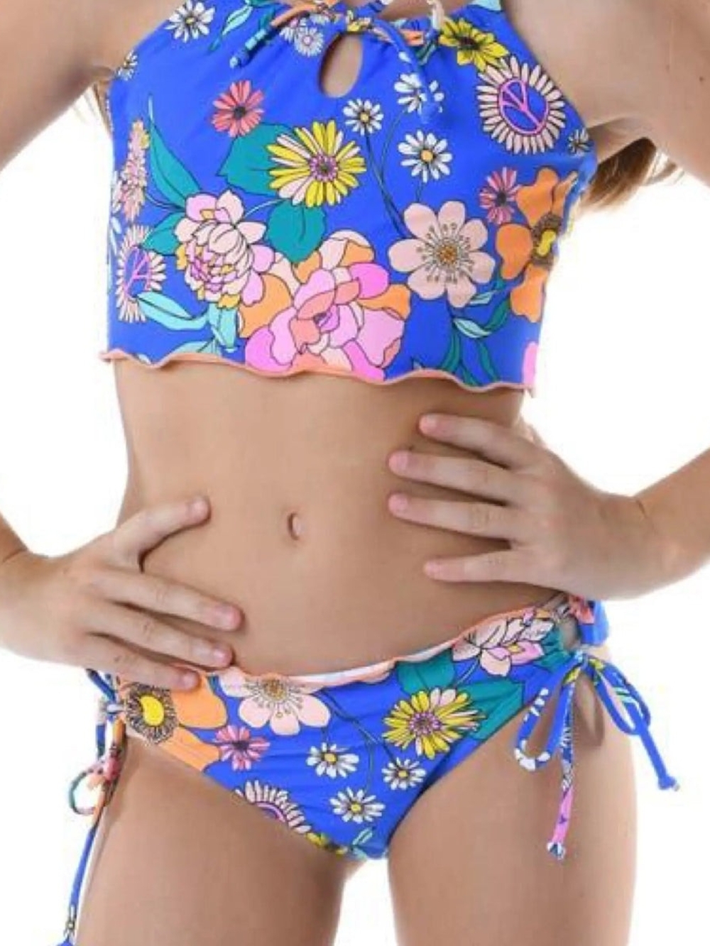 Hobie Girls' Blue Floral Two-Piece Swimsuit